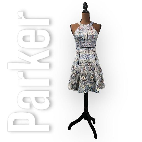 Parker Brady Fit & Flare Watercolor Geometric Drop Waist Dress ASO TV Women’s XS - Picture 6 of 15
